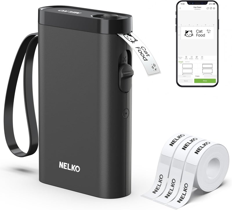 Nelko Label Maker Machine with Tape, P21 Bluetooth Label Printer with 3 Tapes, Wireless Mini Label Makers with Multiple Templates Icon Font Custom for School Office Home, Black - Image 1